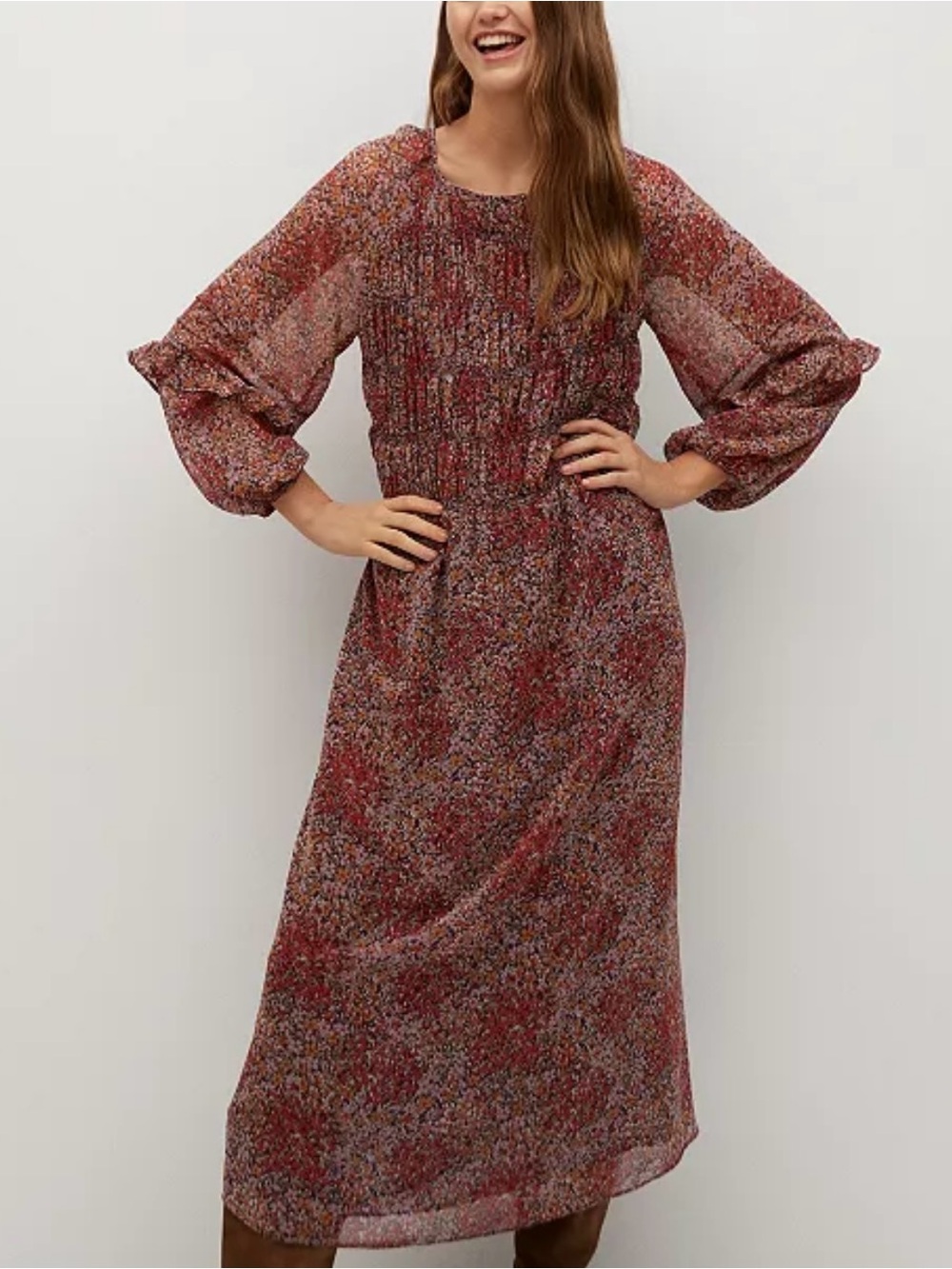 Mango NWT Floral Maxi Dress with Ruffle Sleeves